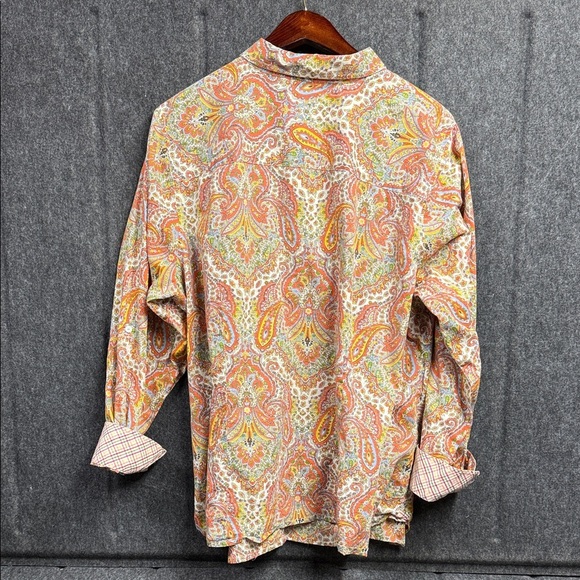 Talbots Paisley Button Down Shirt - Orange, Yellow, Cream - Picture 3 of 7